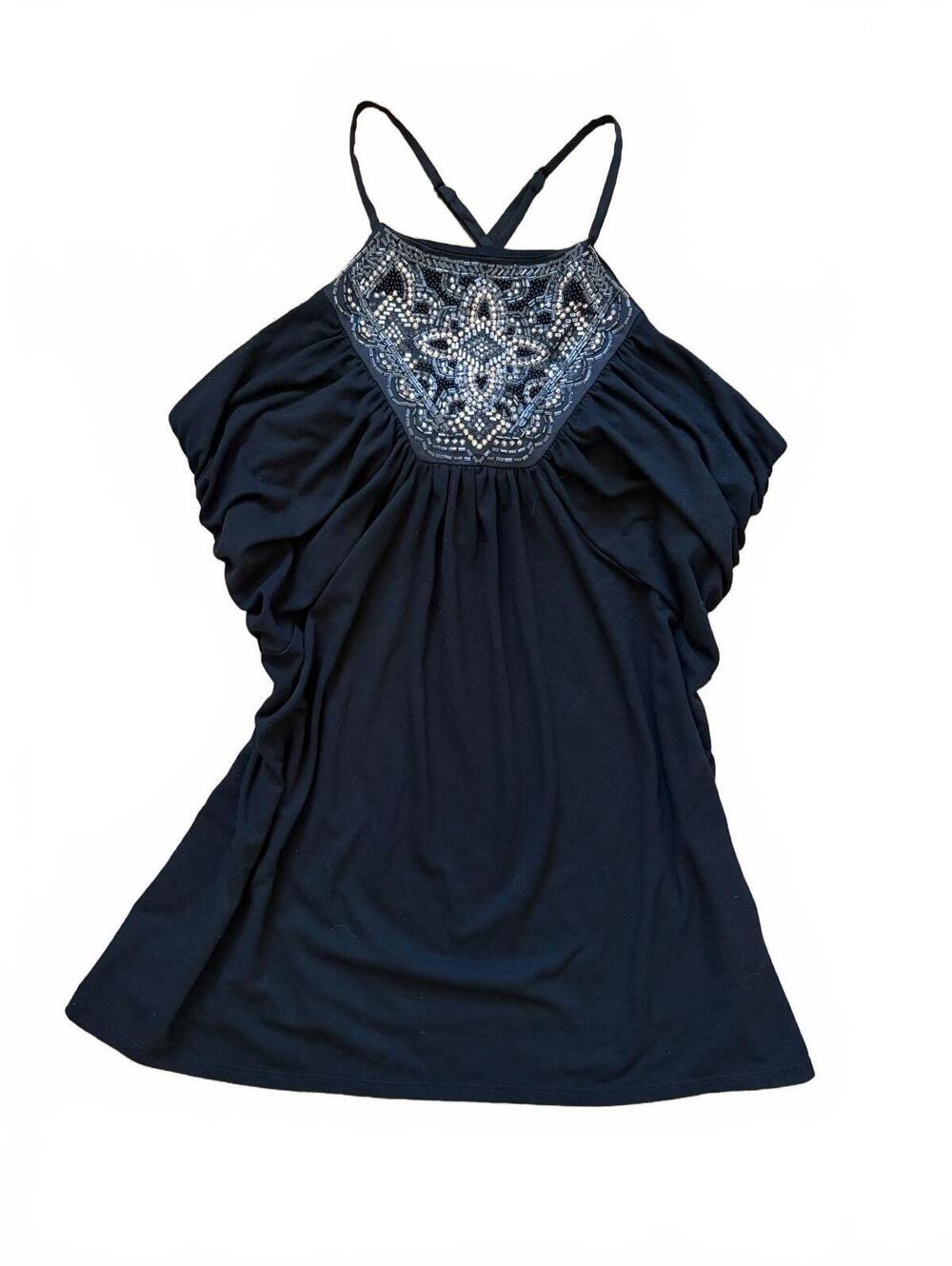 White House Black Market Tank Top Womens M Black Beaded Sequin Halter